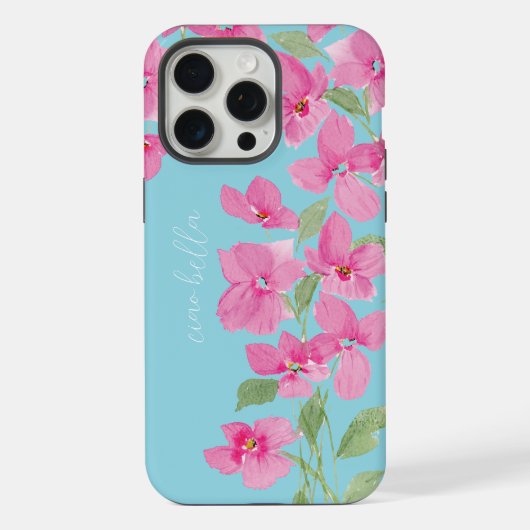 Roze waterverf bloemmotief iPhone hoesje (Achterkant)