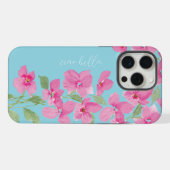 Roze waterverf bloemmotief iPhone hoesje (Achterkant horizontaal)