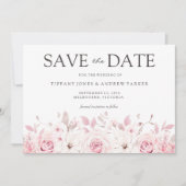 Roze waterverf bloemrijke elegante trouwdag save the date (Voorkant)