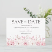 Roze waterverf bloemrijke elegante trouwdag save the date (Staand voorkant)