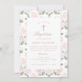 Roze Waterverf Bloemrijke Meisje Doop Kaart (Voorkant)