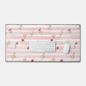 Roze Waterverf Bloemstreep Patroon Bureaumat (Keyboard & Muis)