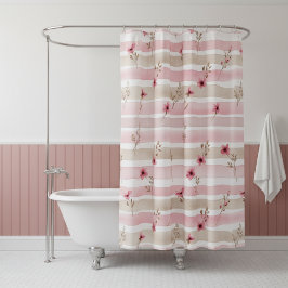 Roze Waterverf Bloemstreep Patroon Douchegordijn