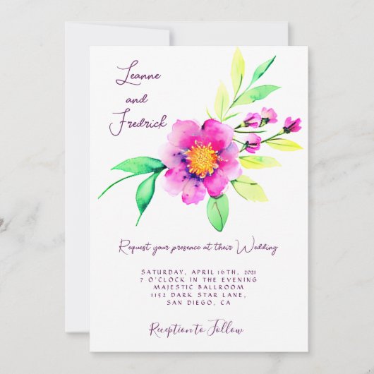 Roze waterverf bloemstuk aangepaste Trouw Kaart (Voorkant)