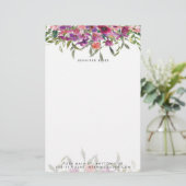 Roze waterverf bloemstuk gepersonaliseerd briefpapier (Staand voorkant)