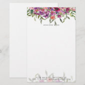 Roze waterverf bloemstuk gepersonaliseerd briefpapier (Voorkant / Achterkant)