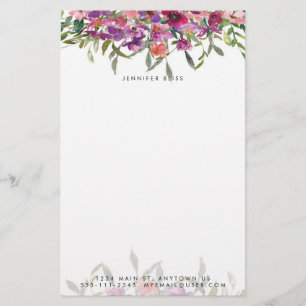 Roze waterverf bloemstuk gepersonaliseerd briefpapier