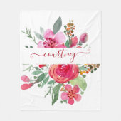 Roze waterverf bloemstuk gepersonaliseerd fleece deken (Voorkant)