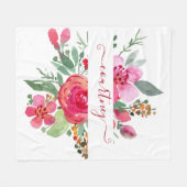 Roze waterverf bloemstuk gepersonaliseerd fleece deken (Voorkant (Horizontaal))