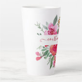 Roze waterverf bloemstuk gepersonaliseerd latte mok (Voorkant)