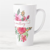 Roze waterverf bloemstuk gepersonaliseerd latte mok (Rechts)