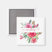Roze waterverf bloemstuk gepersonaliseerd magneet (Voorkant / Achterkant)