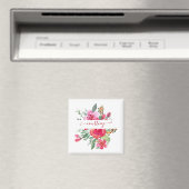 Roze waterverf bloemstuk gepersonaliseerd magneet (Insitu (Vaatwasser))