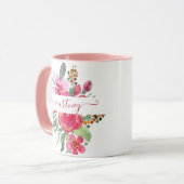 Roze waterverf bloemstuk gepersonaliseerd mok (Voorkant links)