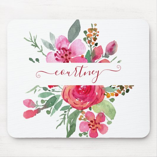 Roze waterverf bloemstuk gepersonaliseerd muismat (Voorkant)