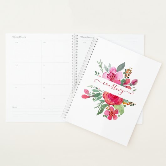 Roze waterverf bloemstuk gepersonaliseerd   planner (Display)