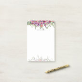 Roze waterverf bloemstuk gepersonaliseerd post-it® notes (Op bureau)
