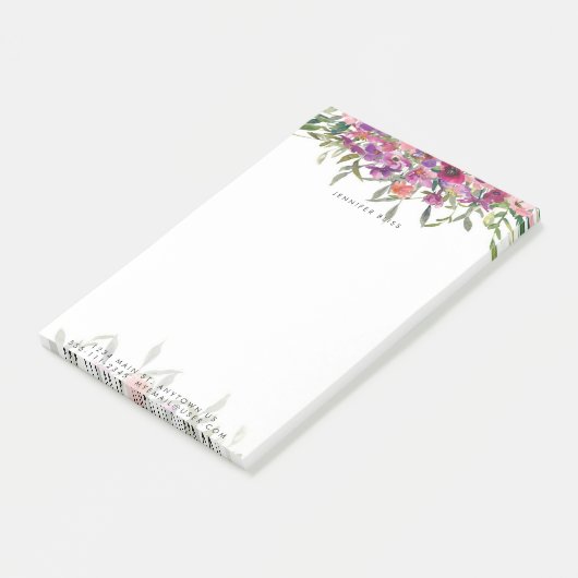 Roze waterverf bloemstuk gepersonaliseerd post-it® notes (Schuin)