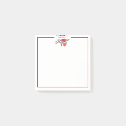 Roze waterverf bloemstuk gepersonaliseerd post-it® notes (Voorkant)