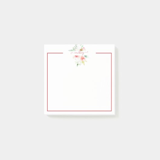 Roze waterverf bloemstuk gepersonaliseerd post-it® notes (Voorkant)
