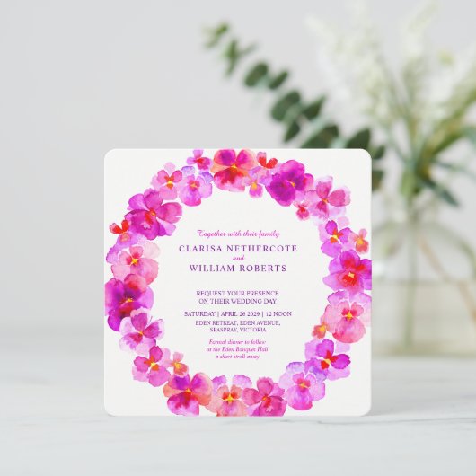 Roze waterverf bloemtrouwuitnodigingen kaart (Staand voorkant)