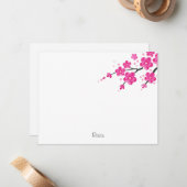 Roze Waterverf Bloesbloesems 2 Notitiekaartje (Voorkant / Achterkant in situ)