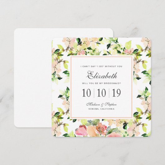 Roze Waterverf bloesem - Bridesmaid Kaart (Voorkant / Achterkant)