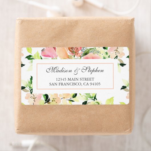 Roze Waterverf bloesempatroon - Bruiloft Etiket (Insitu)