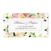 Roze Waterverf bloesempatroon - Bruiloft Etiket (Voorkant)