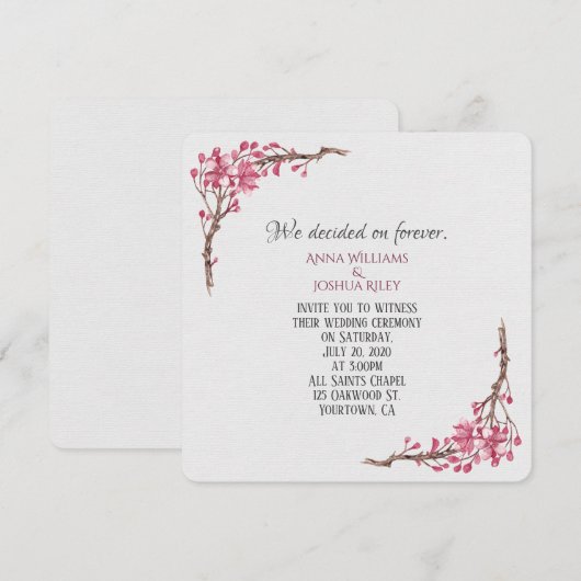 Roze waterverf bloeswijk grijs kaart (Voorkant / Achterkant)