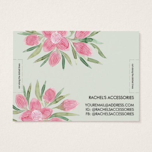 Roze Waterverf Bloomend Floral Bracelet Display Visitekaartje (Achterkant)