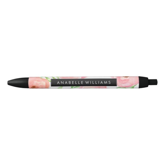 Roze Waterverf Blooms Zwarte Inkt Pen (Voorkant)