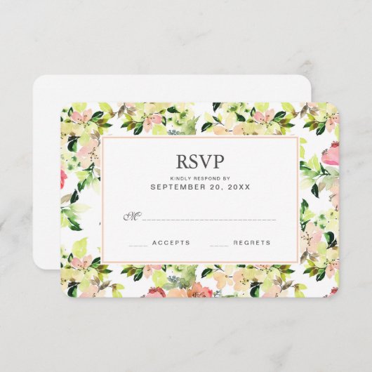 Roze Waterverf Blossom Pattern - Wedding RSVP (Voorkant / Achterkant)