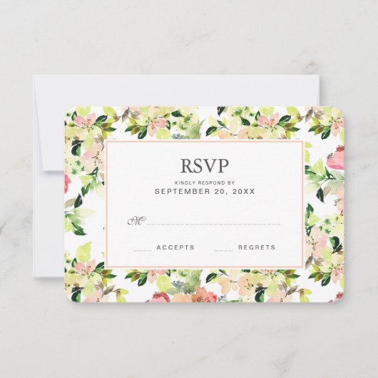 Roze Waterverf Blossom Pattern - Wedding RSVP Kaartje (Voorkant)