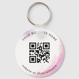 Roze Waterverf Blush Aangepaste QR-codescan toevoe Sleutelhanger