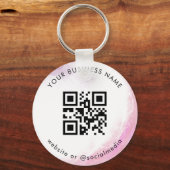 Roze Waterverf Blush Aangepaste QR-codescan toevoe Sleutelhanger (Voorkant)