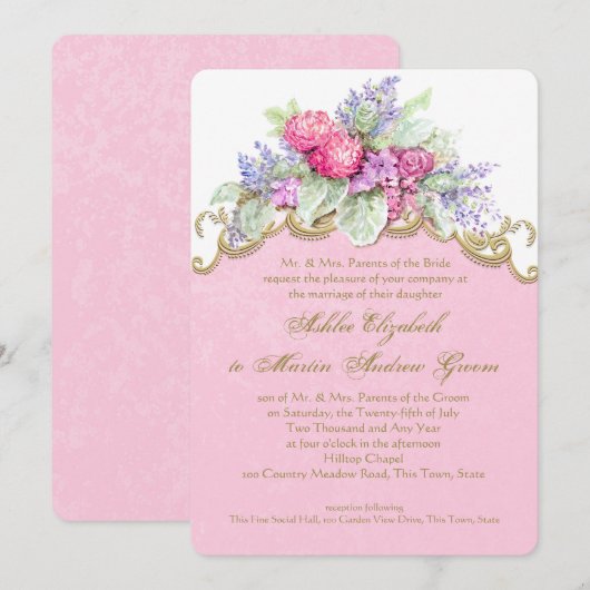 Roze Waterverf boeket bruiloft Kaart (Voorkant / Achterkant)