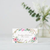 Roze Waterverf Bohemian Floral Wreater Visitekaartje (Staand voorkant)