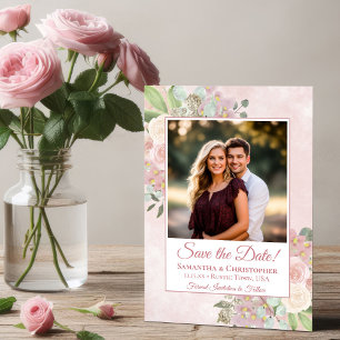 Roze Waterverf Boho Chic Bloemen Fotobruiloft Save The Date