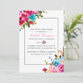 Roze Waterverf Boho Chic Floral Baby shower Kaart (Staand voorkant)