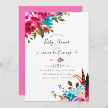 Roze Waterverf Boho Chic Floral Baby shower