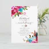 Roze Waterverf Boho Chic Floral Bat Mitzvah Kaart (Staand voorkant)