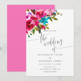 Roze Waterverf Boho Chic Floral Wedding Invite Kaart