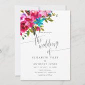 Roze Waterverf Boho Chic Floral Wedding Invite Kaart (Voorkant)