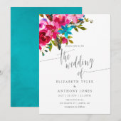 Roze Waterverf Boho Chic Floral Wedding Invite Kaart (Voorkant / Achterkant)