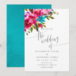 Roze Waterverf Boho Chic Floral Wedding Invite Kaart