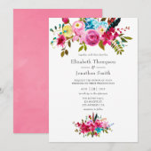 Roze Waterverf Boho Chic Floral Wedding Kaart (Voorkant / Achterkant)