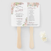 Roze Waterverf Boho Chic Floral Wedding Programme Handwaaier (Voorkant en achterkant)
