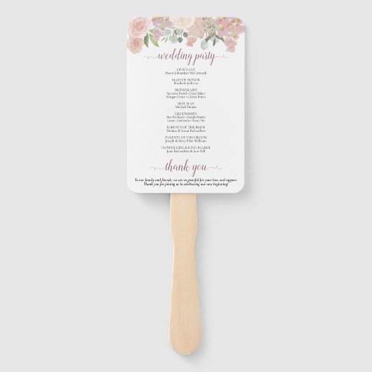 Roze Waterverf Boho Chic Floral Wedding Programme Handwaaier (Achterkant)
