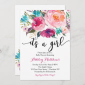 Roze waterverf boho Floral Baby shower Uitnodiging (Voorkant / Achterkant)